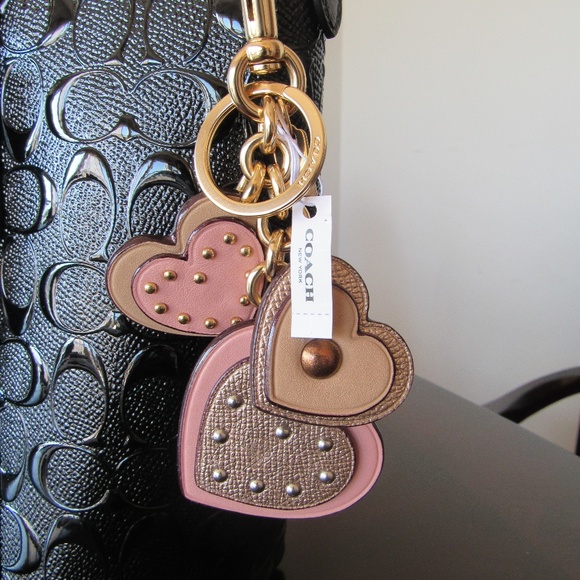 Coach Pink Heart Bag Leather Key Ring Chain Charm - Picture 4 of 6